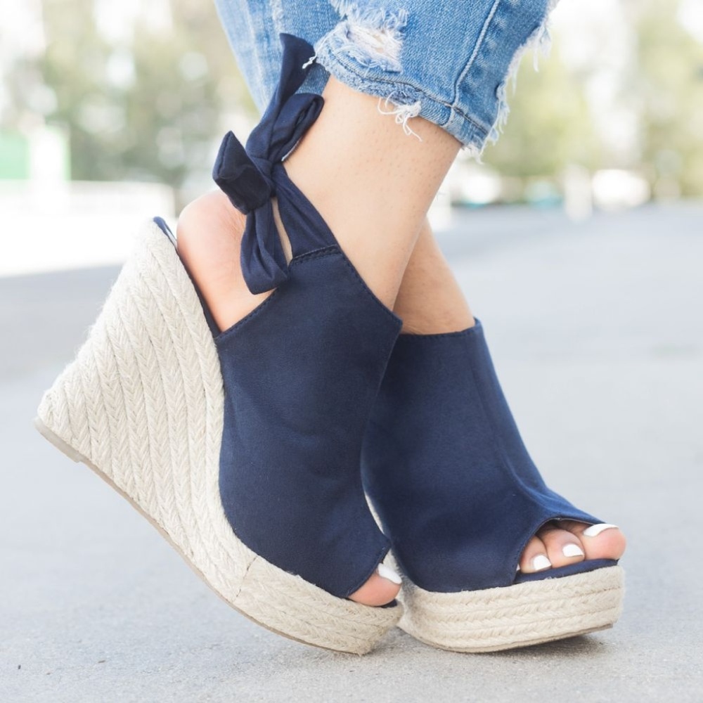 NAVY BLUE BACK-KNOT SLINGBACK ESPADRILLE WEDGES